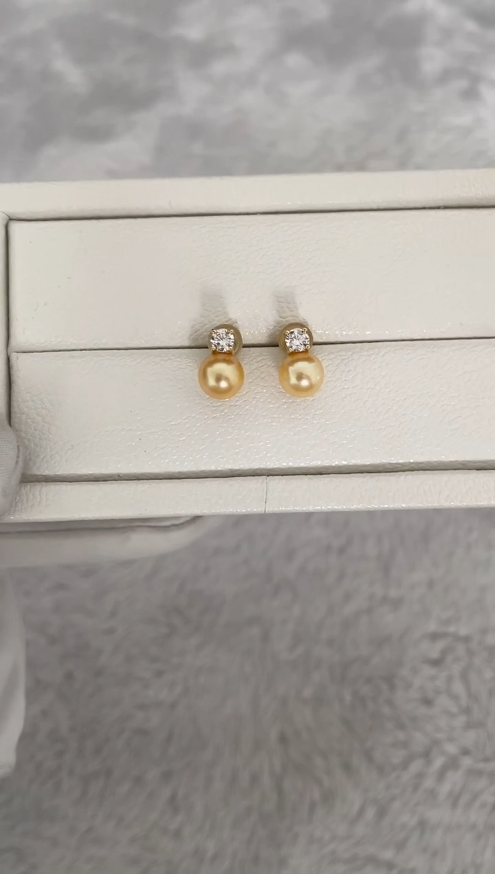 银S925镶嵌耳钉海水珍珠AK羽皇金戴妃7-7.5mm