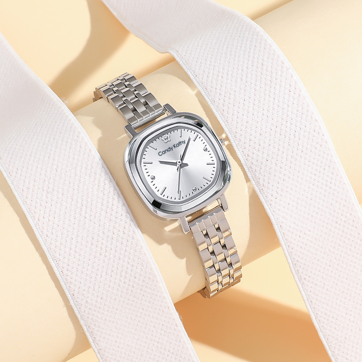 Candy Kathy【官方正版】ck2315栀子白 女款百搭精致防水小方块腕表