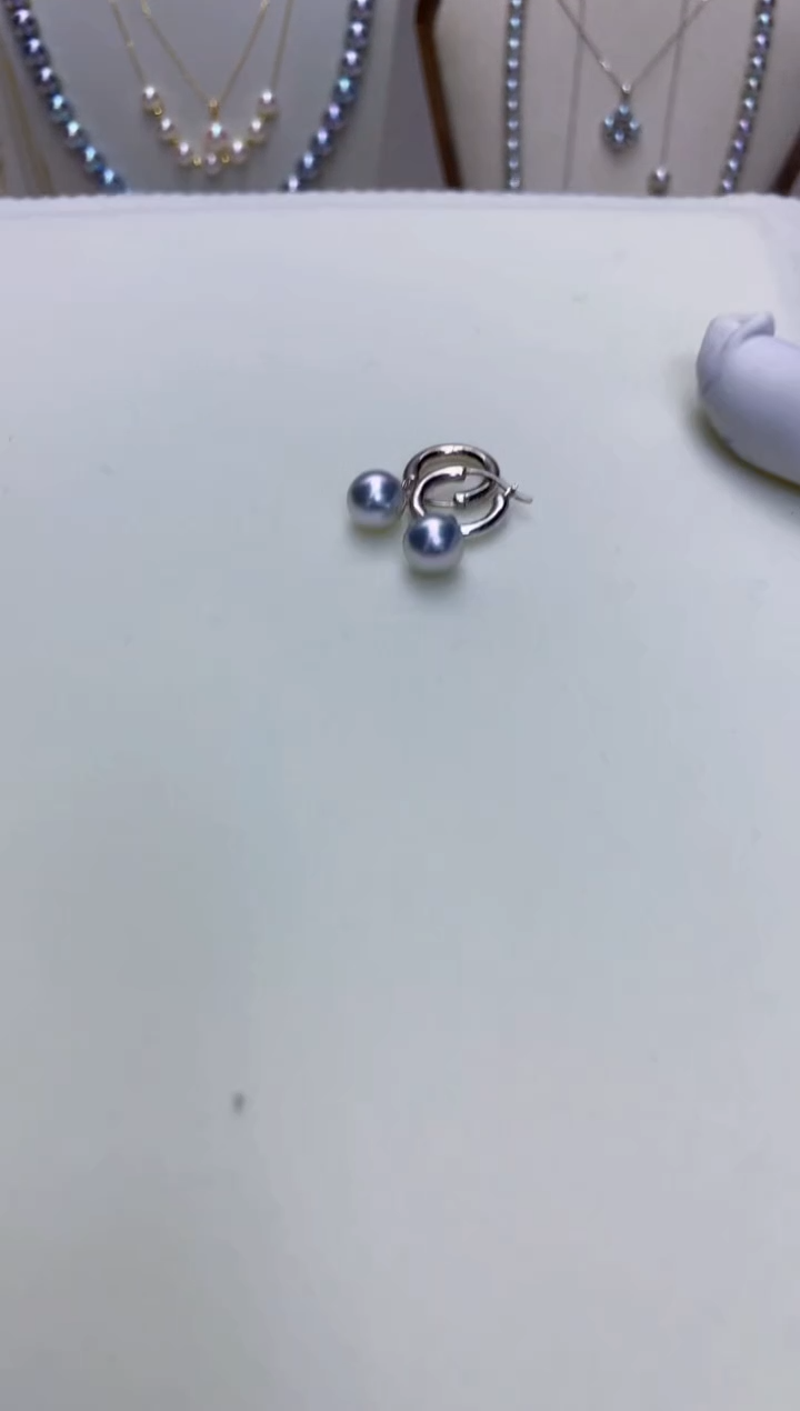 【闪购商品】海水珍珠饰品18K金镶嵌8-8.5真多麻色耳扣