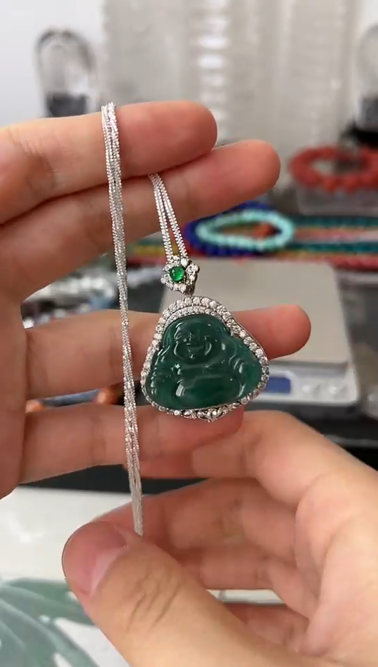 【闪购商品】翡翠颈饰银S925镶嵌矿坑