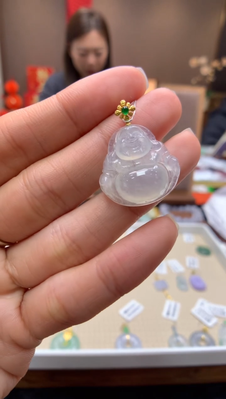【闪购商品】翡翠颈饰18K金镶嵌佛公