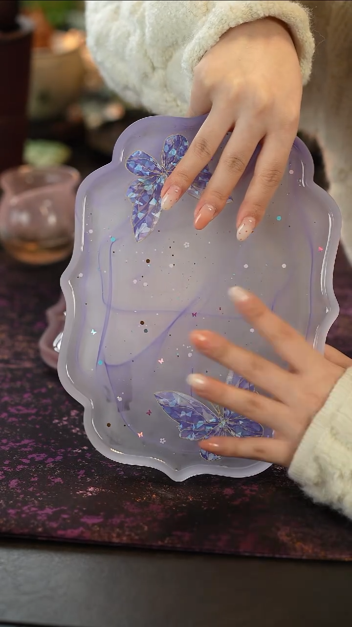 摆件陶蓝色琉璃托盘-蝴蝶