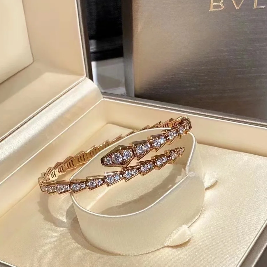 99新 BVLGARI/宝格丽 小花6枫 宝格丽 满钻 蛇镯 18K玫瑰金 M码