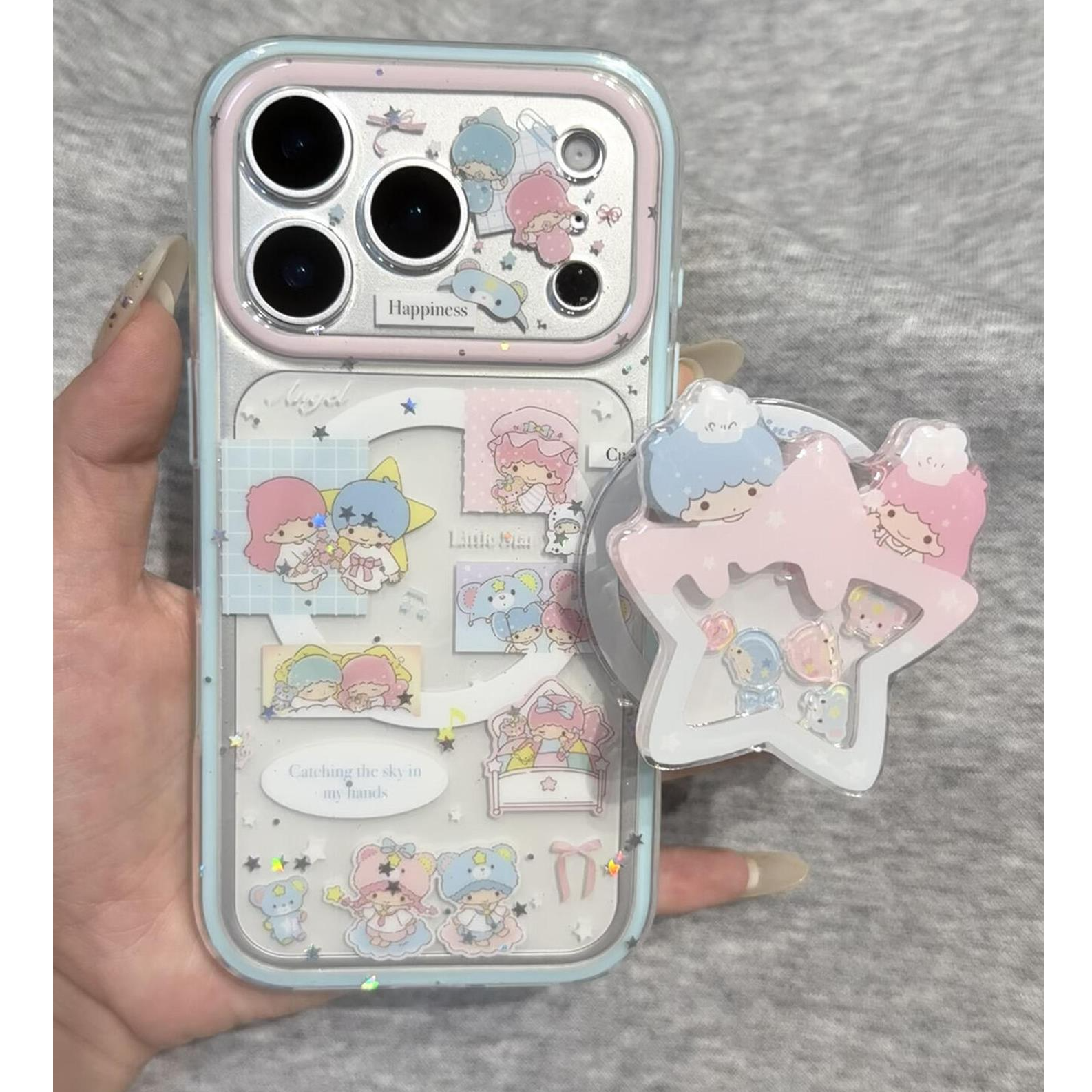 可爱双子星摇摇乐磁吸支架适用苹果17promax手机壳iphone16新款15