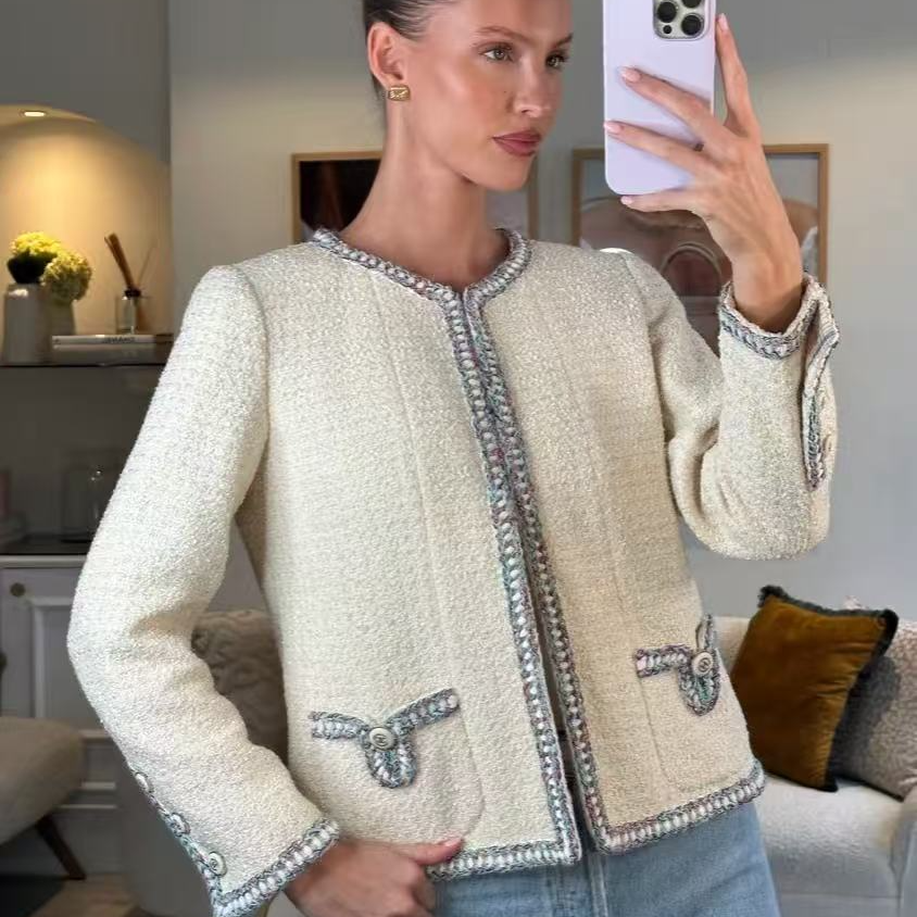 99新 Chanel/香奈儿 经典圆领粗花呢外套38码