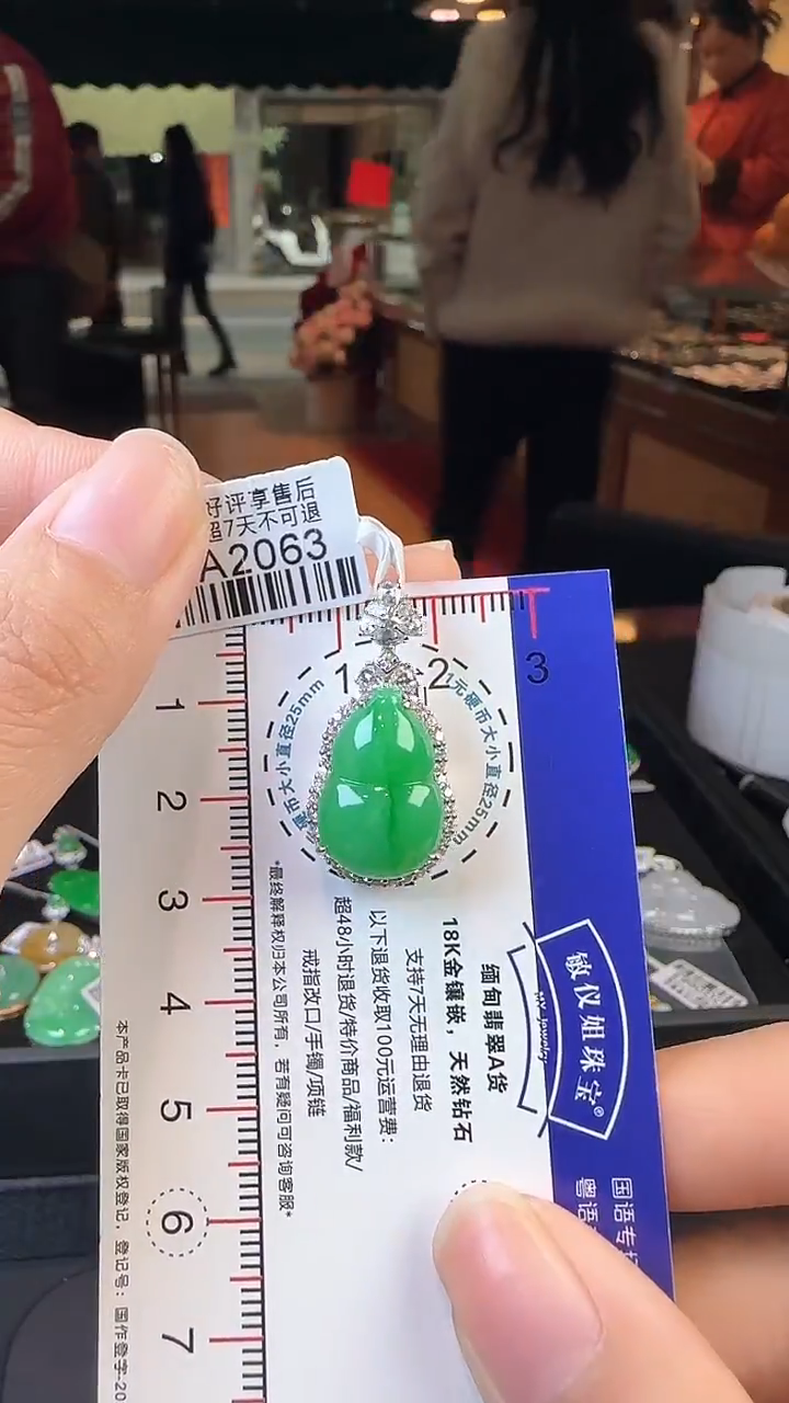 【闪购商品】翡翠颈饰18K金镶嵌HA2063冰绿葫芦