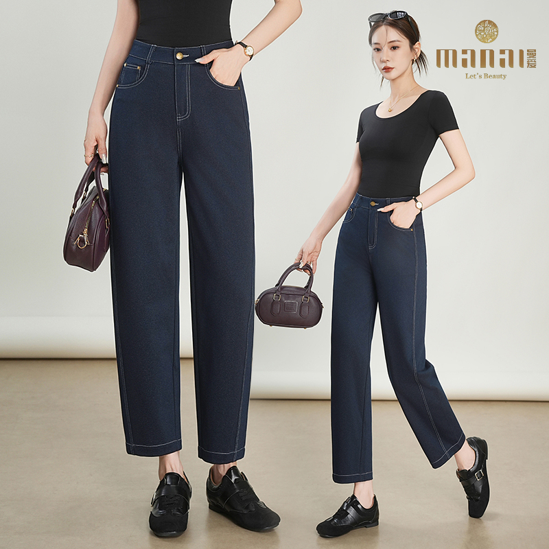 MANAI/曼爱微弹女春秋季显瘦直筒牛仔时尚弯刀裤夏季7746