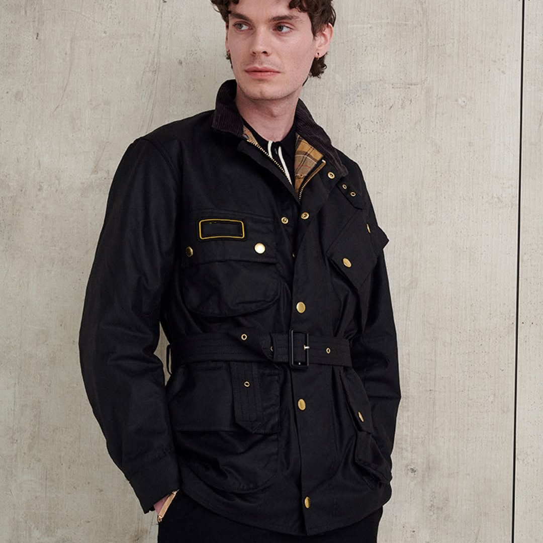 International黑色4袋国际机车夹克立领复古外套Engbarbour