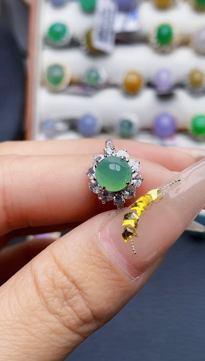 银S925镶嵌戒指翡翠0300