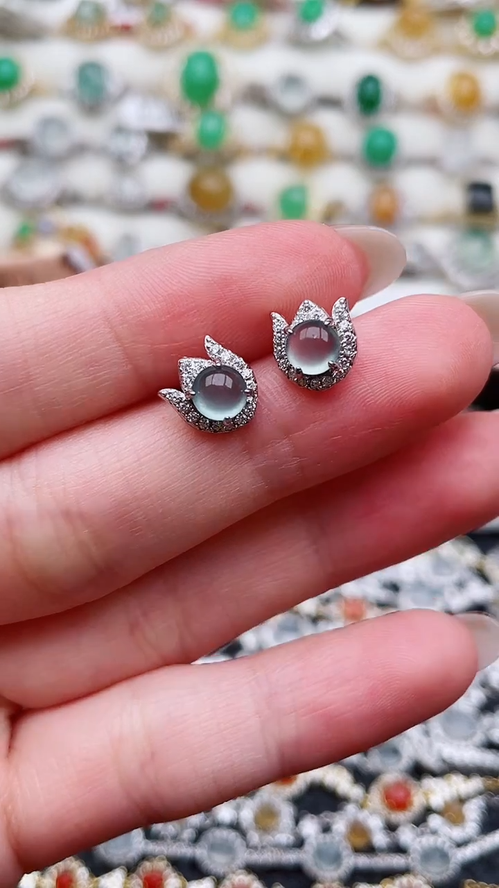 银S925镶嵌翡翠耳饰157