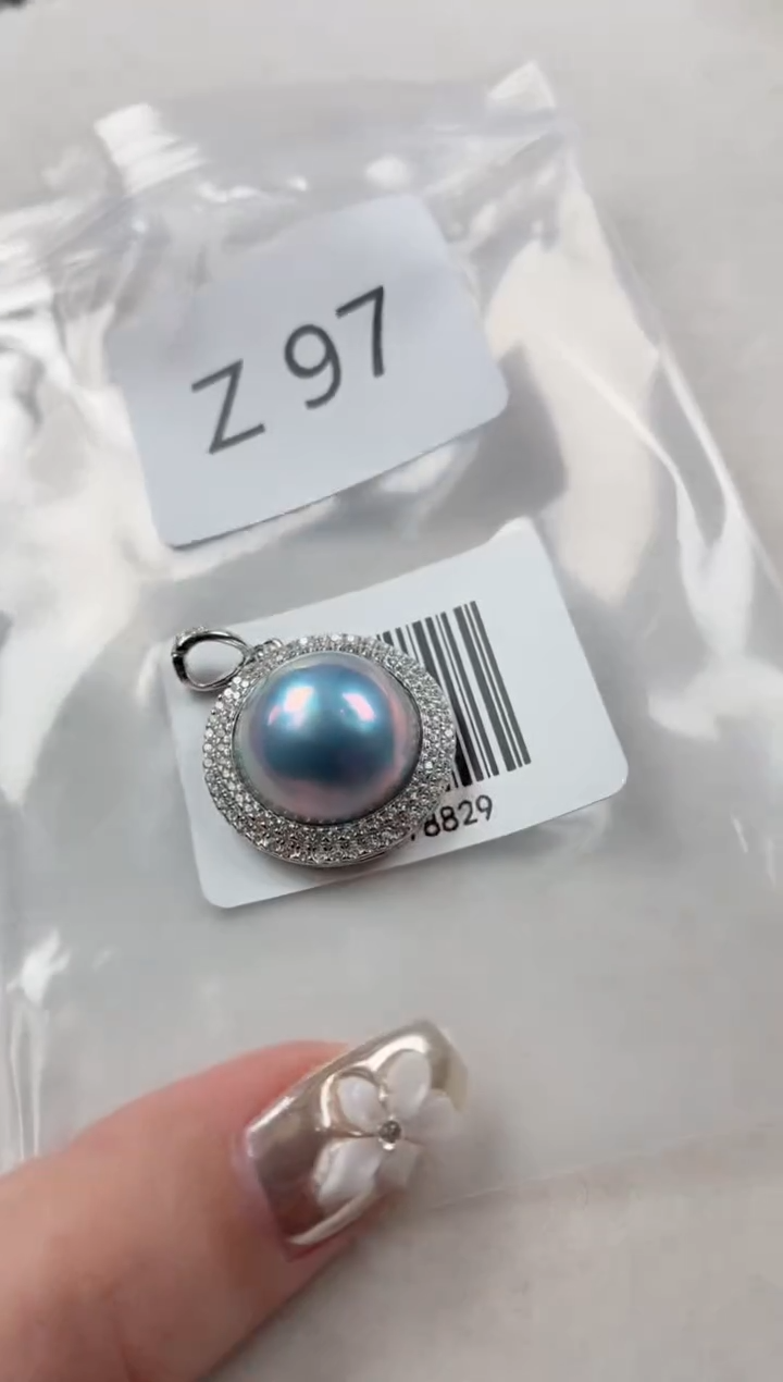 银S925镶嵌吊坠拼合珍珠（马贝珠）Z97