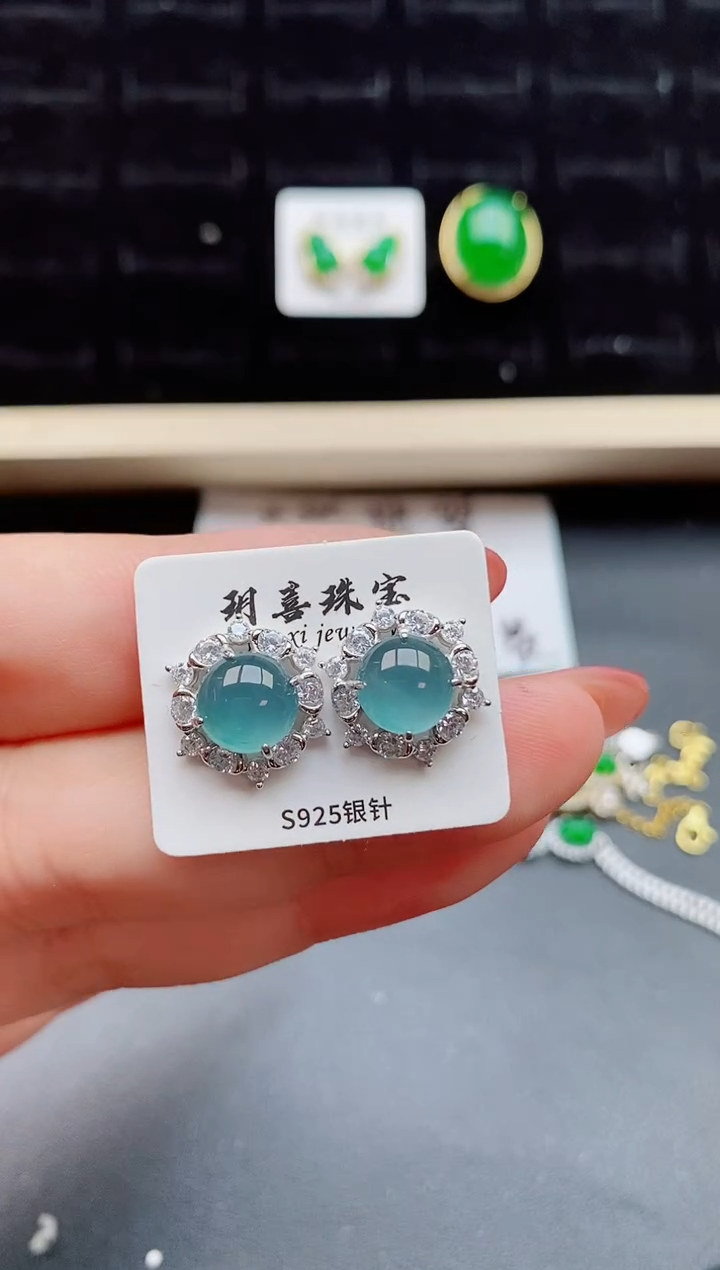 【闪购商品】翡翠耳饰银S925镶嵌121212