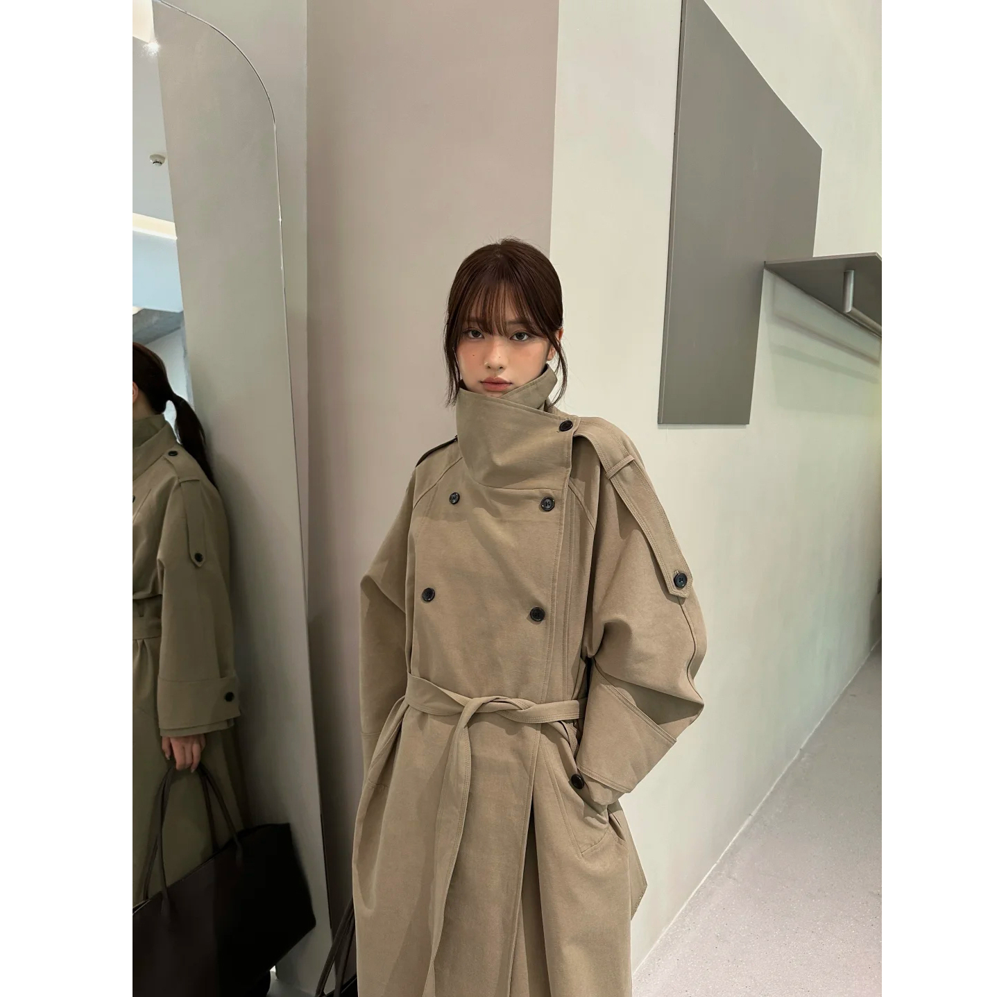 英伦风气质大翻领双排扣风衣外套女2025秋季新款宽松显瘦大衣