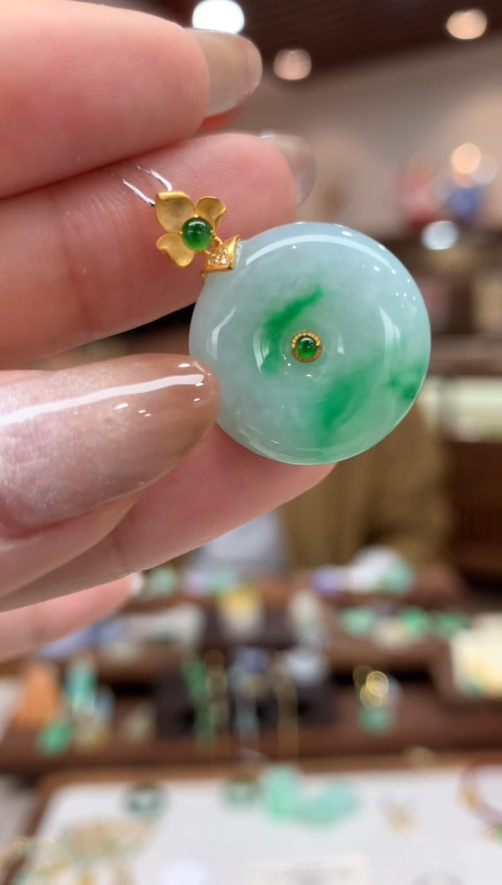 【闪购商品】翡翠18K金镶嵌吊坠(不含链)平安扣