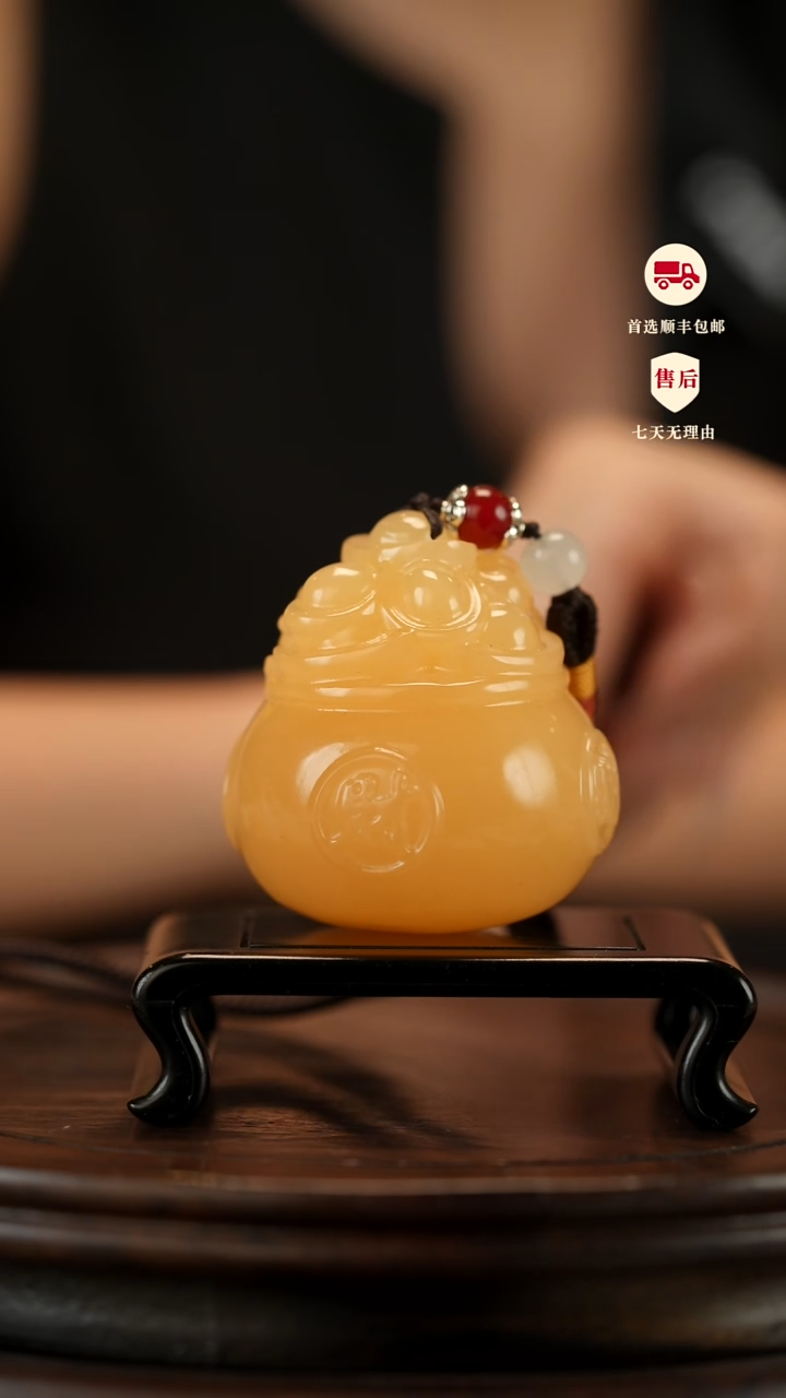 云南石金田黄聚宝盆手把件摆件挂件