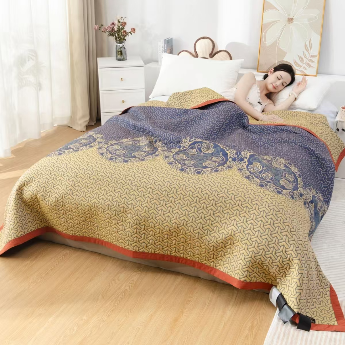 【原装正品 微气囊款】蚕丝蛋白恒温软绵盖毯-230cm*250cm夜梦巴黎