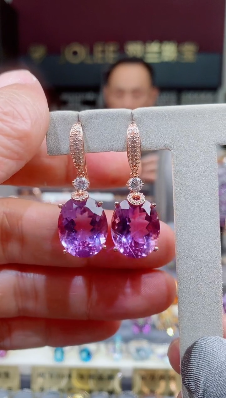 紫晶耳饰银S925镶嵌紫晶耳钉
