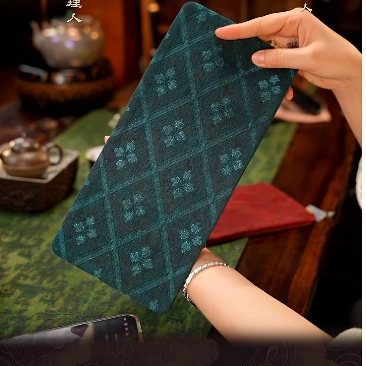 【叁山】【菱光织瑞】宝石蓝双面香云纱茶席28*13茶道配件-慢蓝S1926