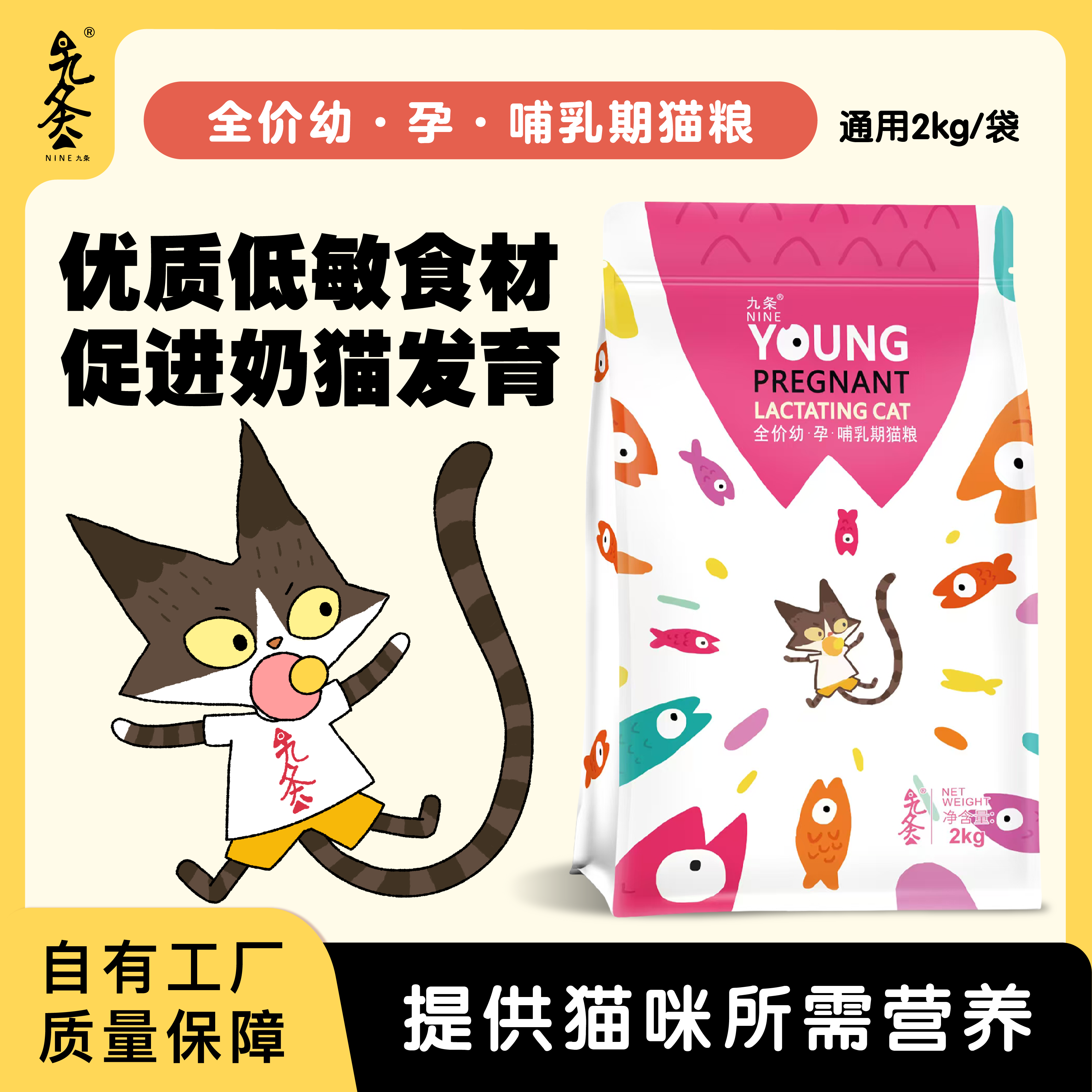 九条猫粮孕幼哺乳猫全猫种通用鱼味膨化粮（送六包同款试吃）
