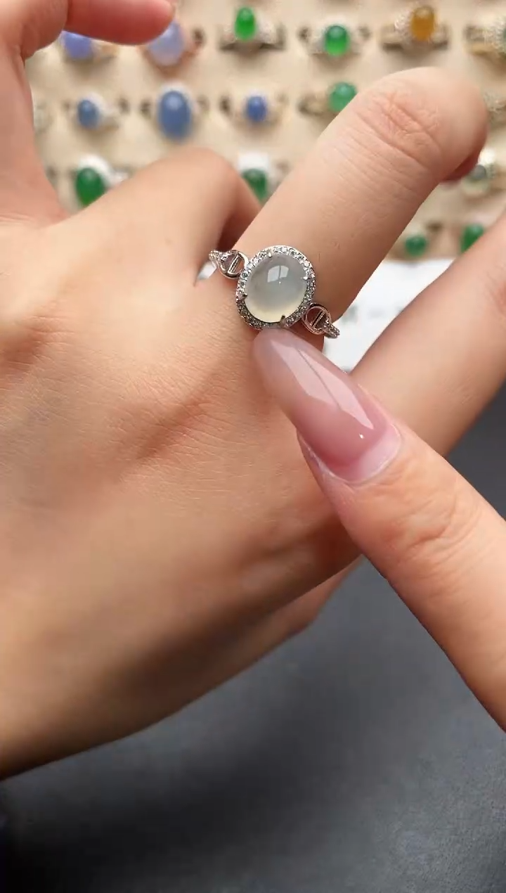 银S925镶嵌戒指翡翠一物一证一礼盒