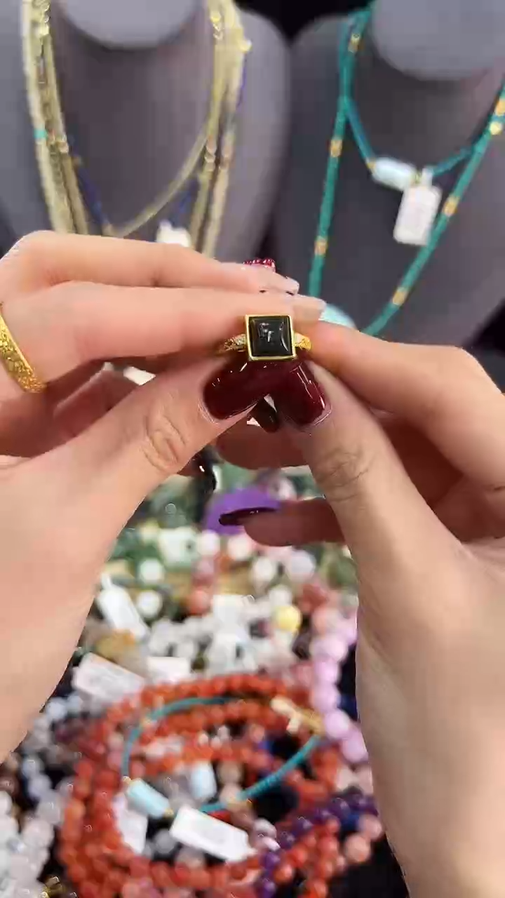【闪购商品】和田玉（墨玉）戒指银S925镶嵌戒指