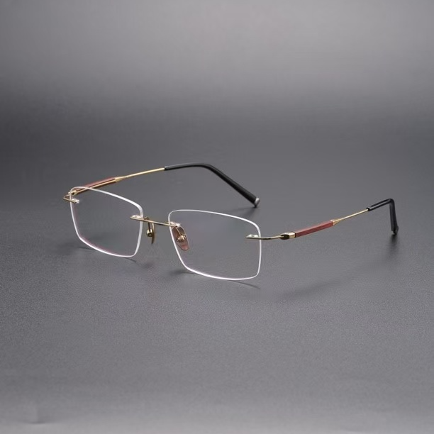 时尚无框小叶紫檀木超轻钛架无边框