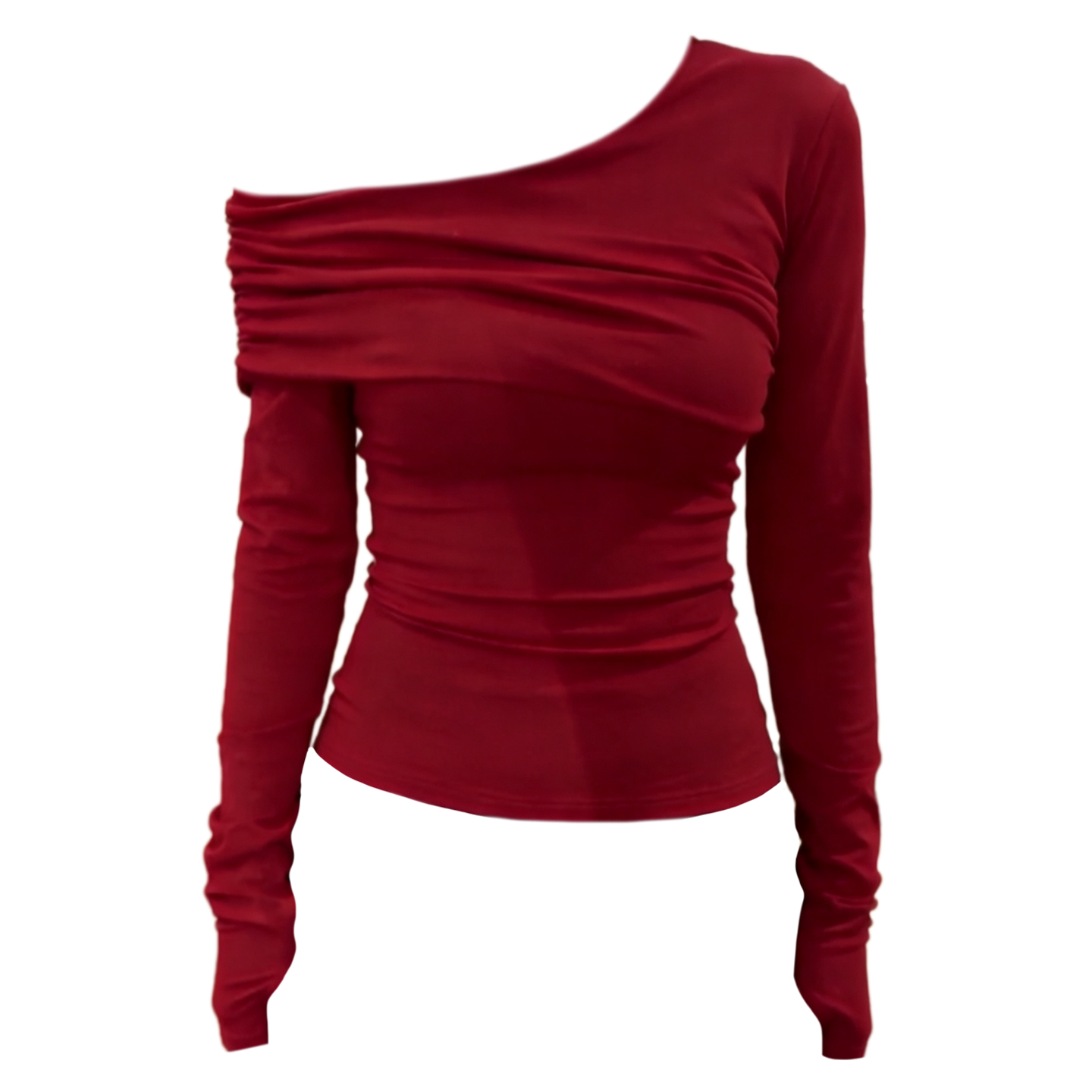 大码胖MM高级感一字肩长袖针织衫女秋冬2025新款红色显瘦露肩上衣