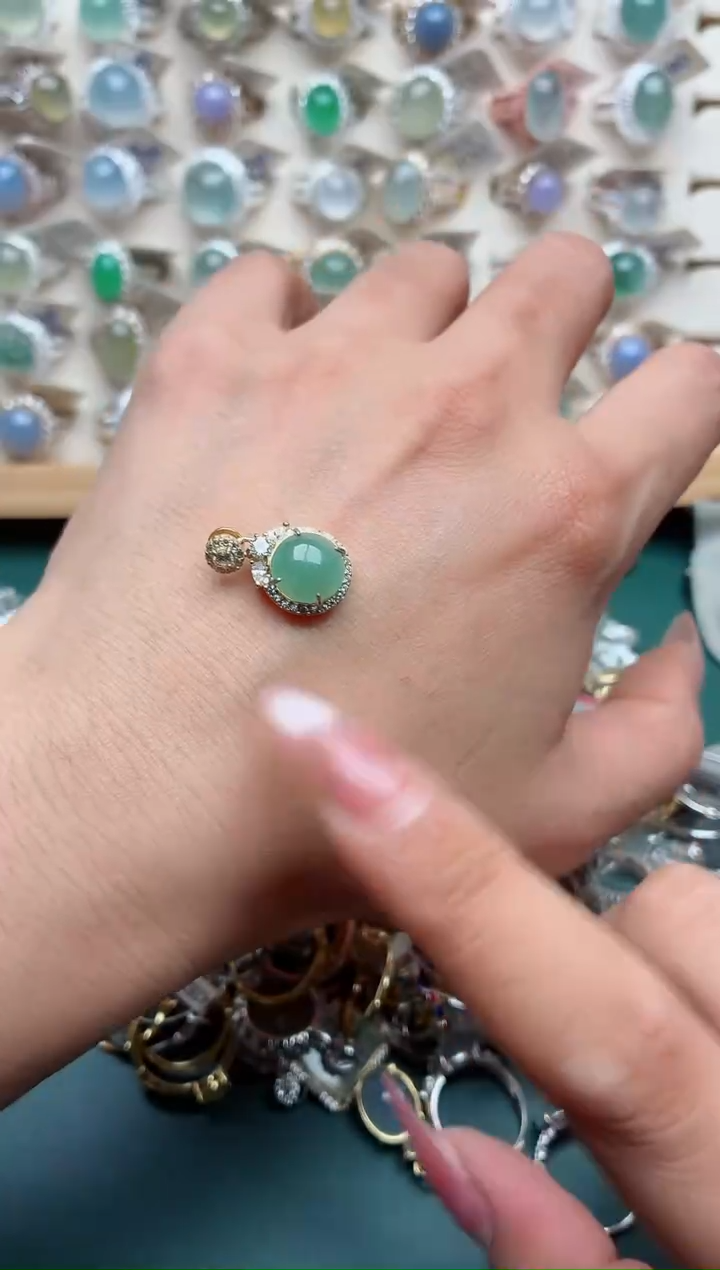 吊坠(不含链)银S925镶嵌翡翠.