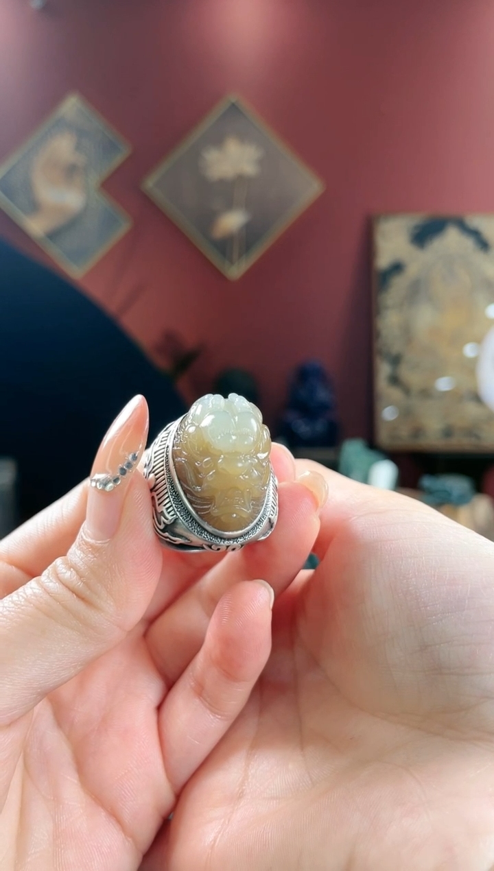 【闪购商品】和田玉戒圈银S925镶嵌龙戒指