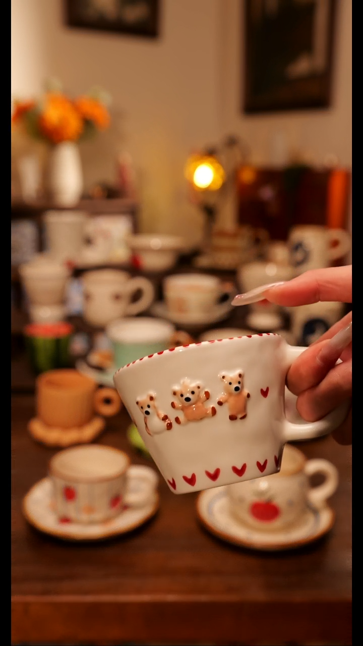 陶瓷便携款小熊咖啡杯   手绘釉下彩