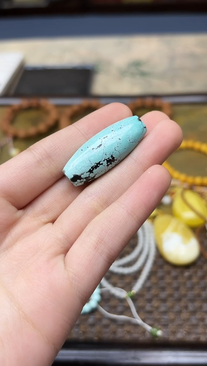 未镶嵌绿松石颈饰松石桶珠吊坠WY编绳