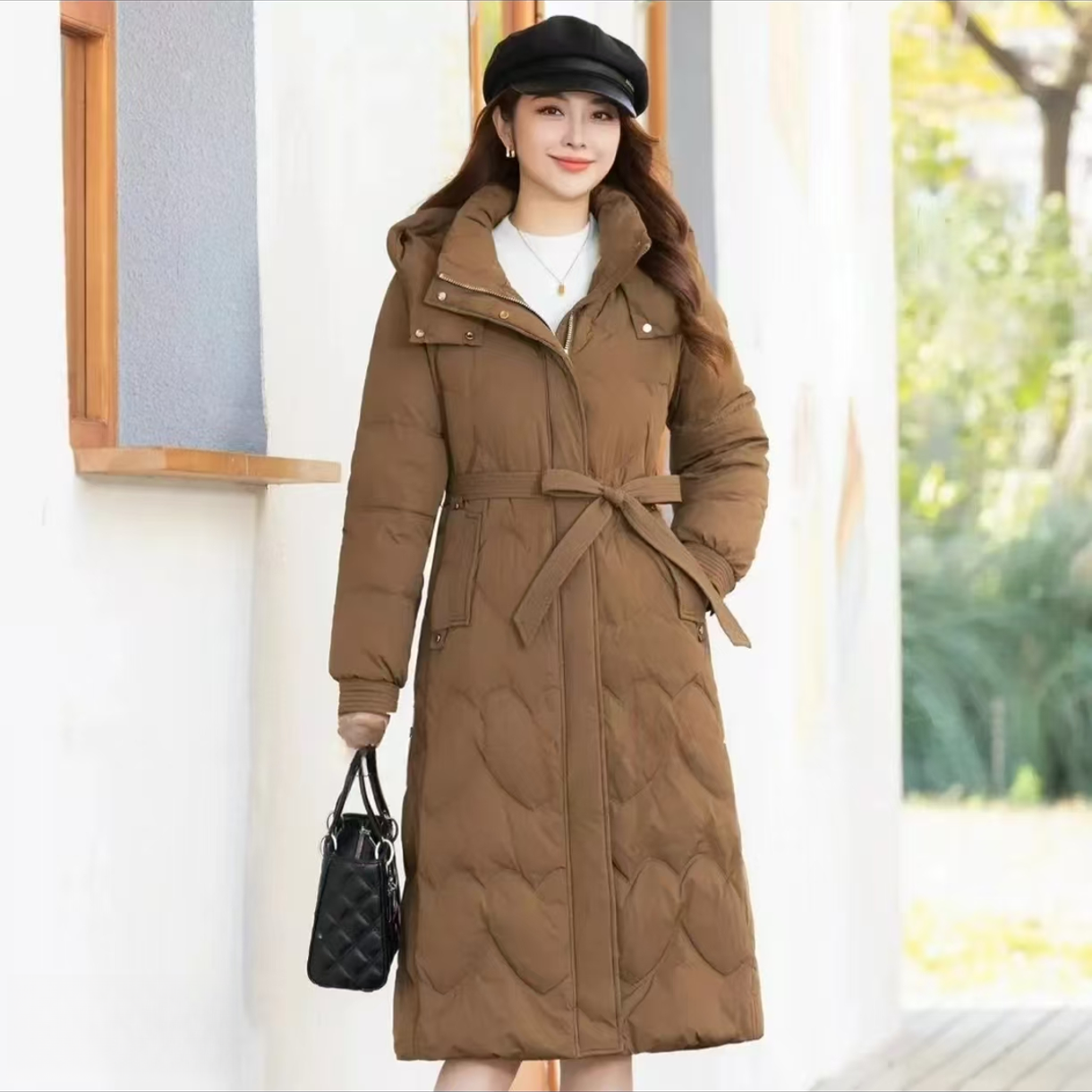 【依帆专属】Y130连帽韩版加厚长款长款女装休闲冬季中长款宽松