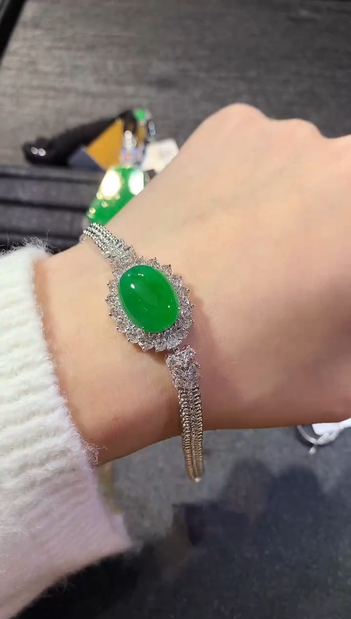 【闪购商品】翡翠手链18K金镶嵌61-蛋面手表链