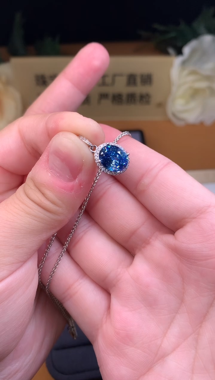 银S925镶嵌颈饰海蓝宝石0101