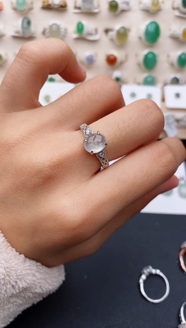 【闪购商品】翡翠戒指银S925镶嵌缅甸翡翠
