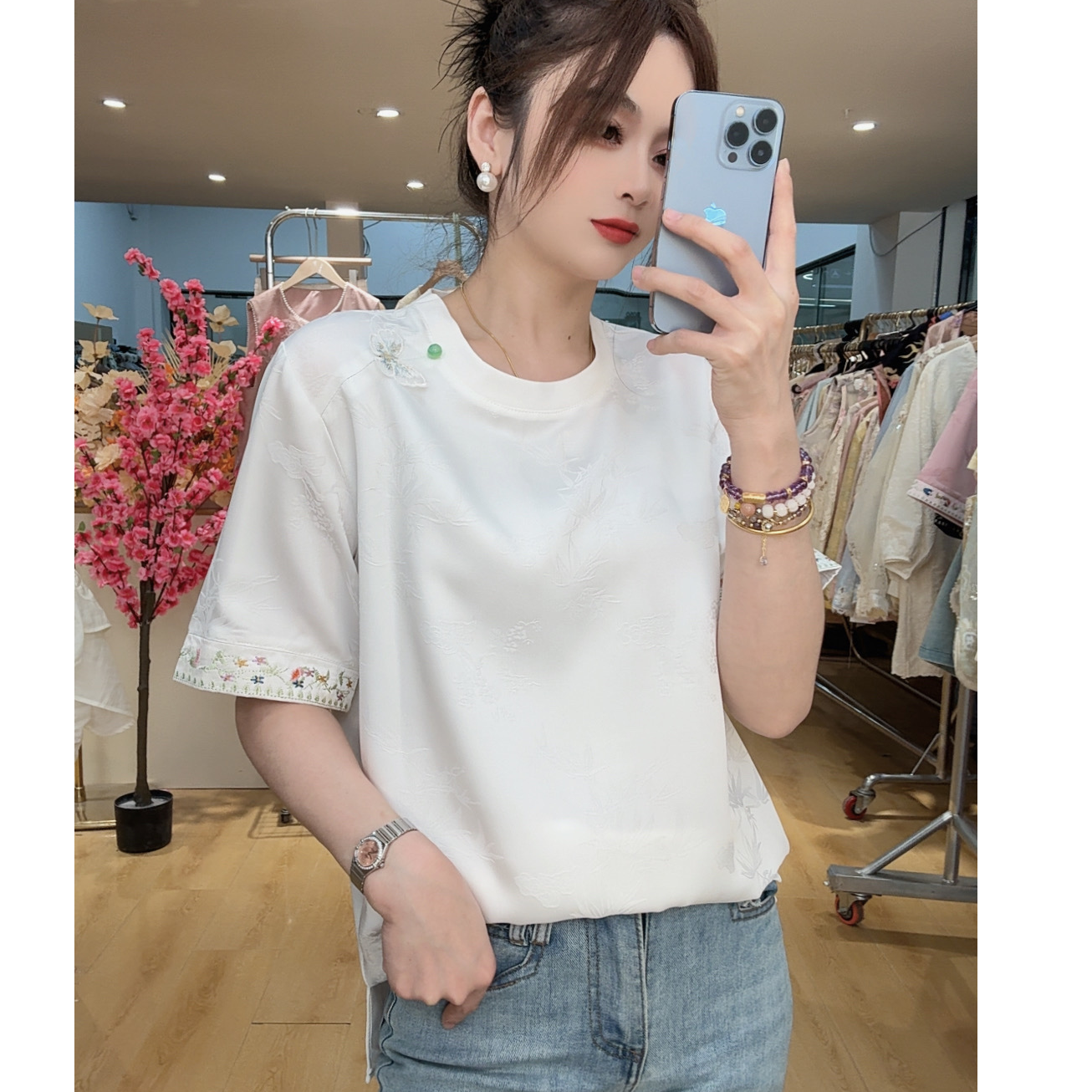 袖口刺绣短袖 夏季款 重工艺 新中式国风t恤