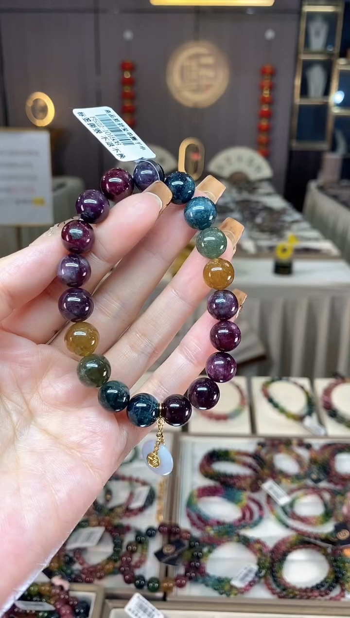 未镶嵌老矿碧玺色标彩虹单圈手串10mm+碧玺dan多样性发货一条