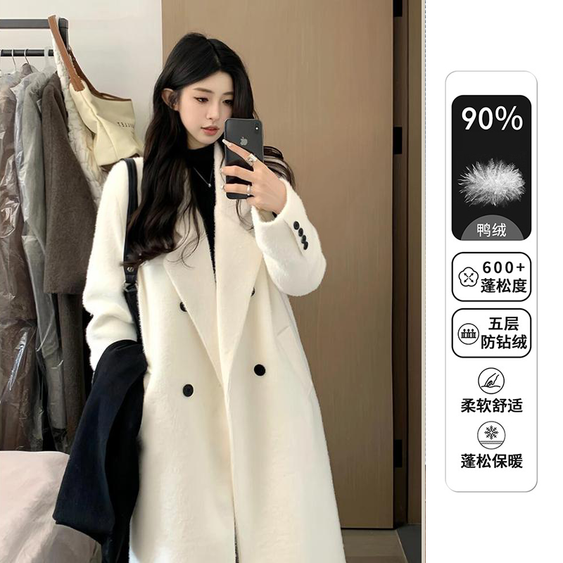 【达人专属】毛呢外套女秋冬新款加厚显瘦中长款宽松仿貂绒羽绒大衣