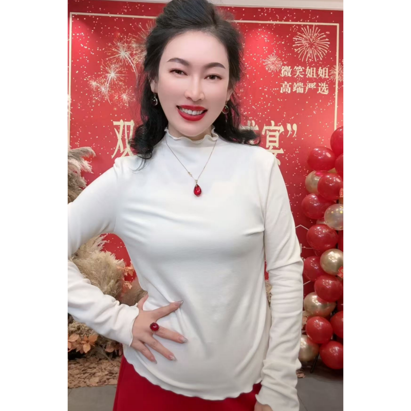 蛋白鹅绒木耳边打底衫 8067