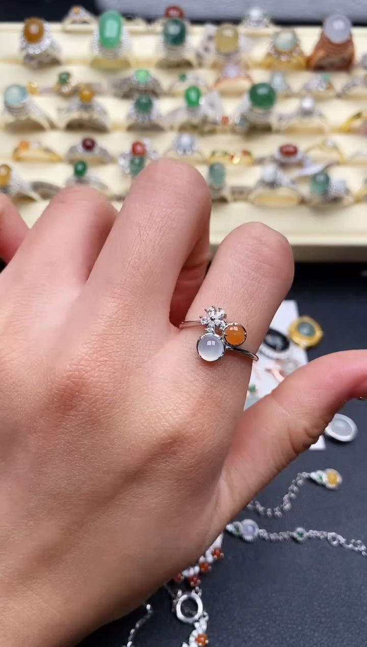 【闪购商品】翡翠戒指银S925镶嵌555555+41