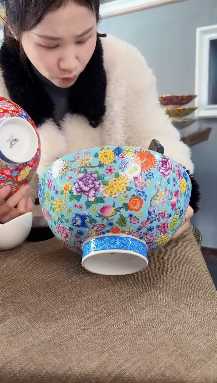 珐琅8英寸汤碗1个景德镇陶瓷 