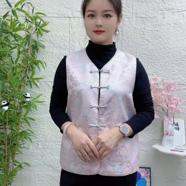 2025新品秋季马甲背心提花中老年妈妈奶奶休闲中式马夹中国风无袖