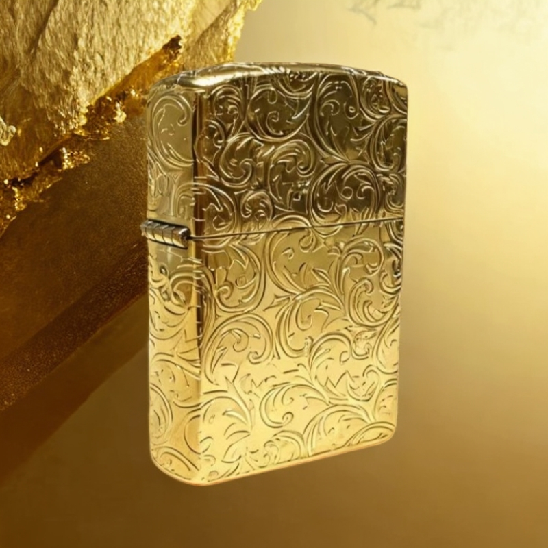 限量款 古法精雕帝王金唐草打火机（配官方礼盒证书）H裸机