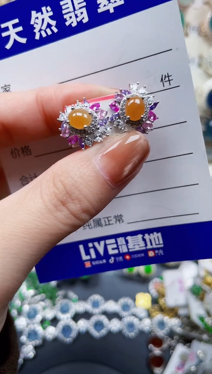 银S925镶嵌翡翠耳饰461