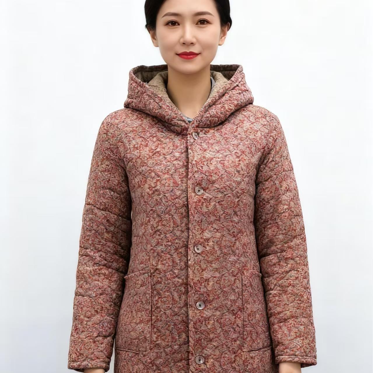 中长款帽衣中老年棉衣中老年女装中长款连帽加绒加厚保暖