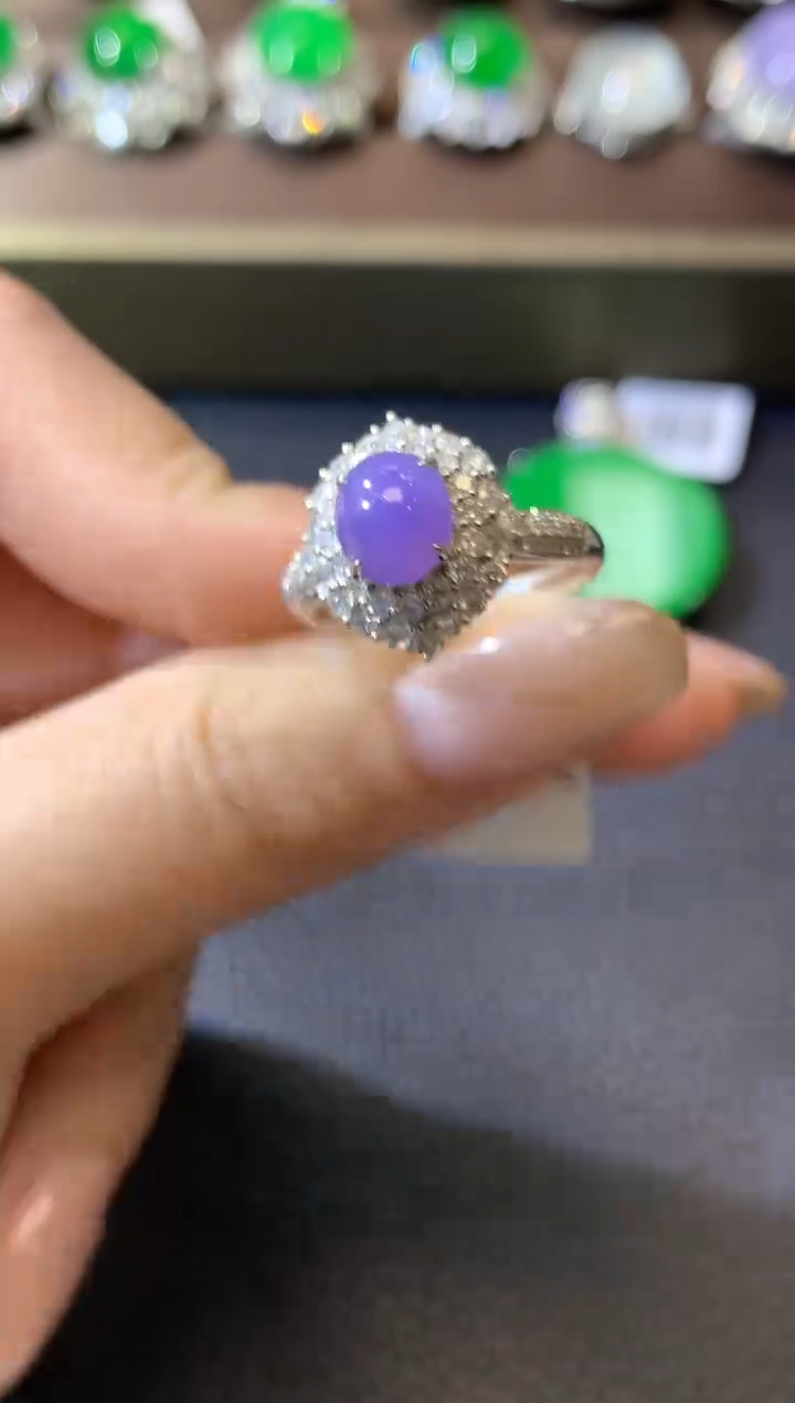 【闪购商品】翡翠戒指18K金镶嵌C37紫货有一定色差