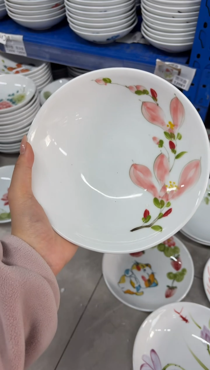 瓷片景德镇高温陶瓷食品级手绘釉中彩-圆深盘