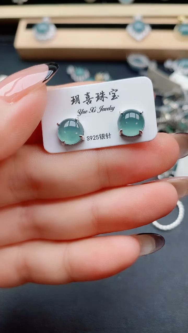 翡翠银S925镶嵌耳饰1