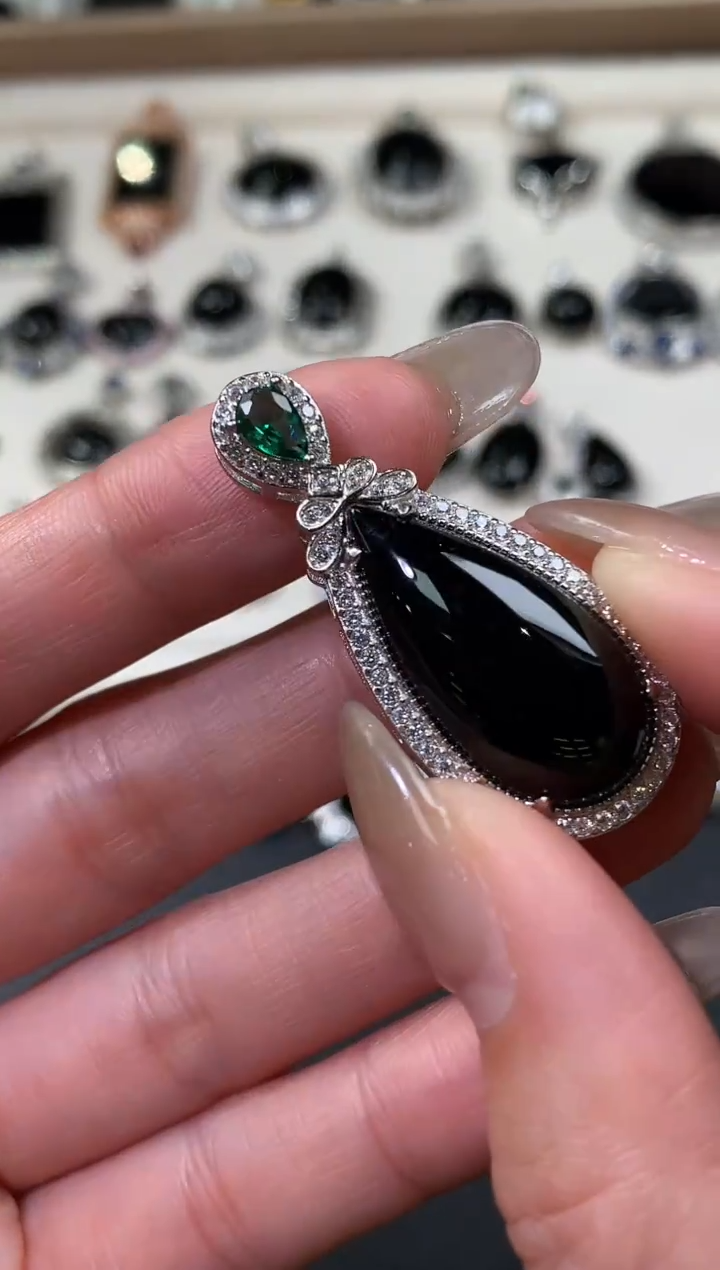 吊坠(不含链)银S925镶嵌翡翠翡翠