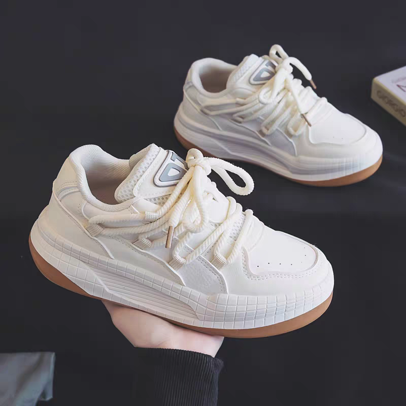 2508 米色面包厚底小白鞋女新款爆款小个子配裙子运动板鞋球鞋